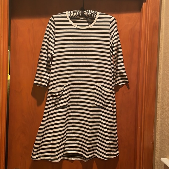 MARIMEKKO a- line black & white striped nautical dress with pockets - Picture 2 of 9
